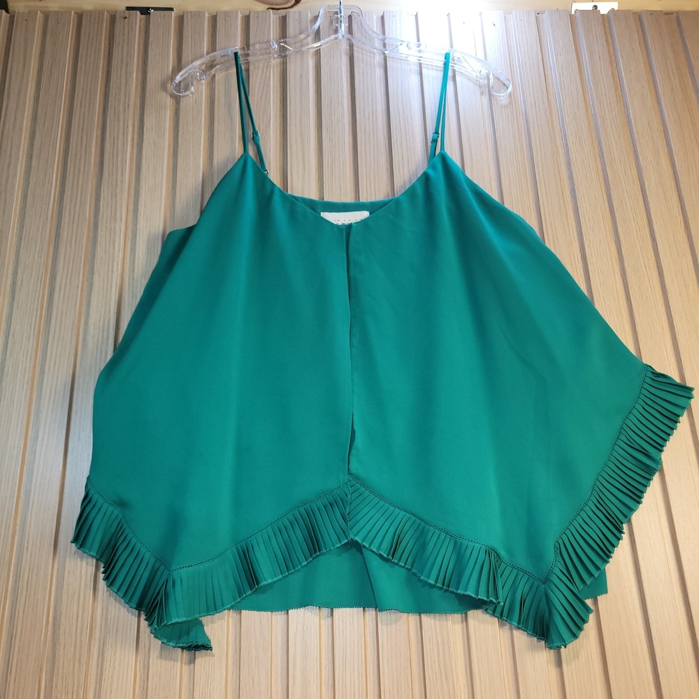 Sabine Emerald Green Pleated Hem Asymmetrical Cami Top Adjustable Straps Large
